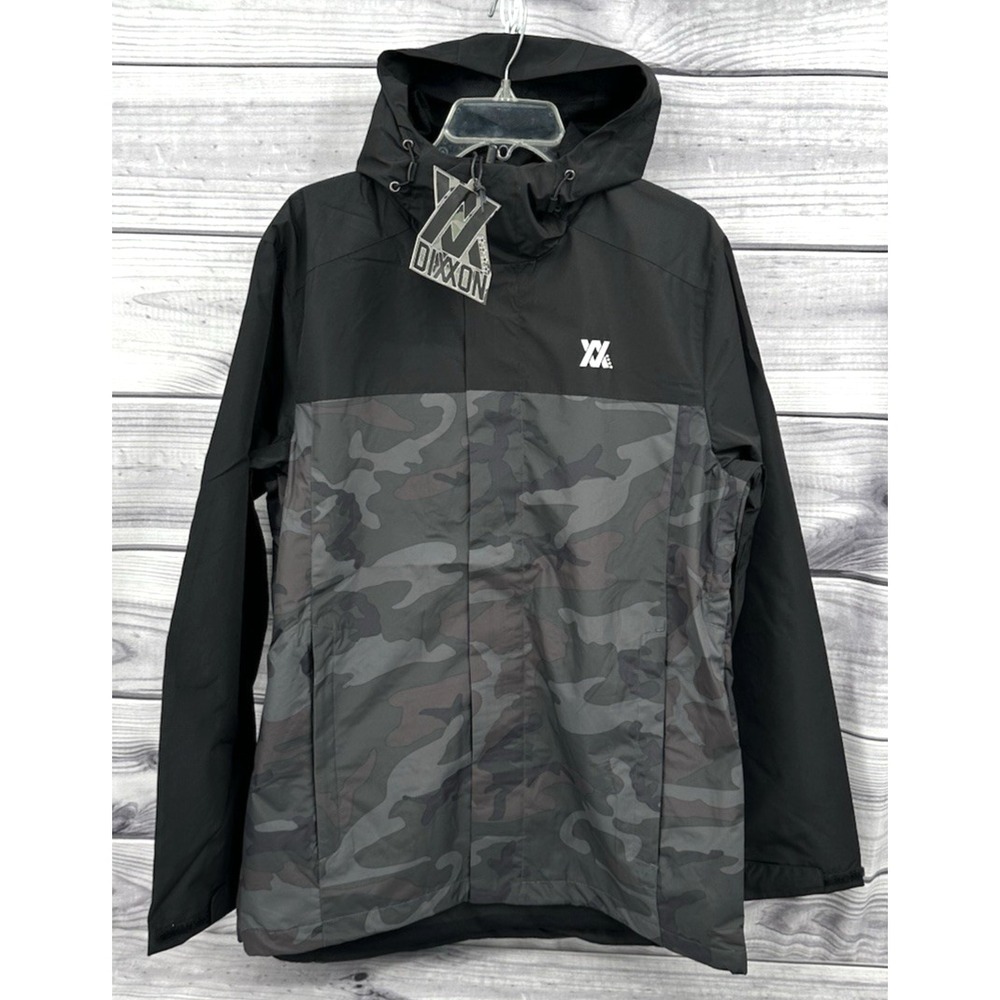 DIXXON FLANNEL CO HOODED WINDBREAKER TECH JACKET Men's Size Large BLACK / CAMO